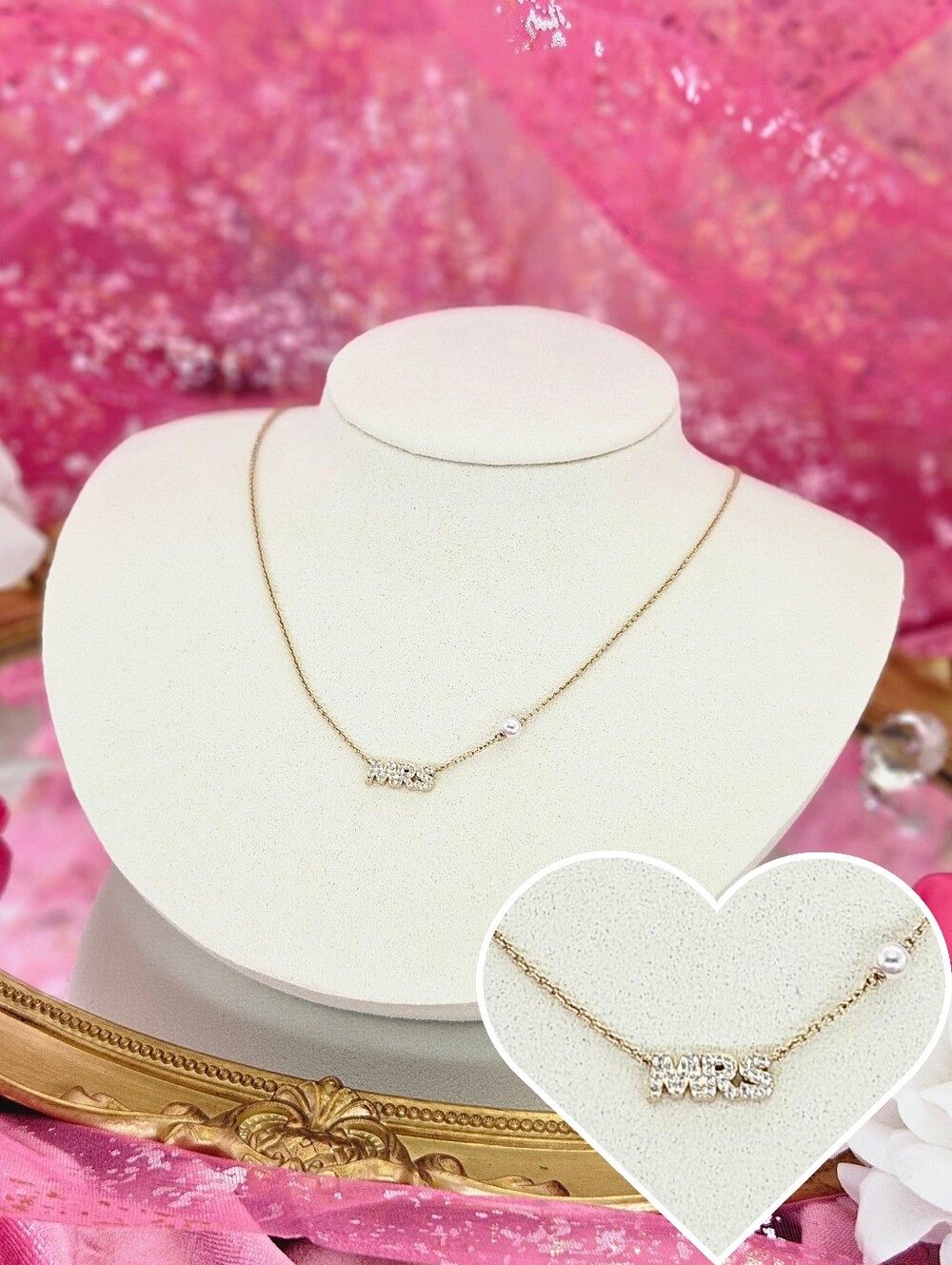 Nadri Mrs Pavé Pendant Necklace Gold Plated Bridal Wedding Bachelorette Marriage